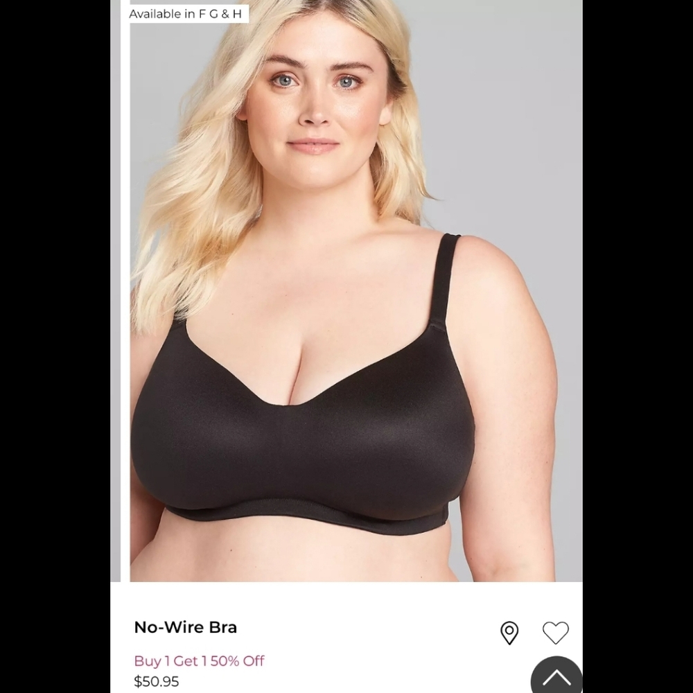 Cacique lightly lined full coverage no wire bra black wireless  38F mastectomy